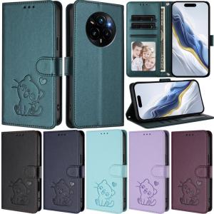 Cute Cat Leather Flip Wallet Phone Case For Realme 14 Pro Plus 14X 5G C75 4G 13 Pro Plus 14T 5G P3 Pro 12 Pro Plus 5G 12 Plus Card Slots Wrist Strap Cover Bag