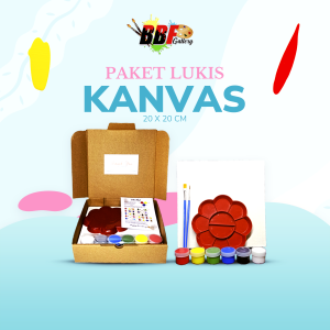 Set Seni Lukis 20x20cm dengan Kanvas Kuas Palet dan Cat Warna-Warni