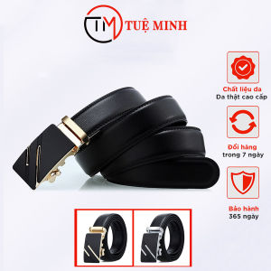 Thắt Lưng Nam Da Bò Thật Khóa Tự Động bằng Hợp Kim Đúc Chống Gỉ Siêu Bền dây khâu màu đen bản 3.4cm cao cấp RK01