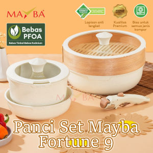 Panci Fortune 9 pcs Cookware Set Granite Putih Anti Lengket Sehat PFOA Free Handle Bisa di Lepas Granite Putih Anti Lengket Set Alat Dapur