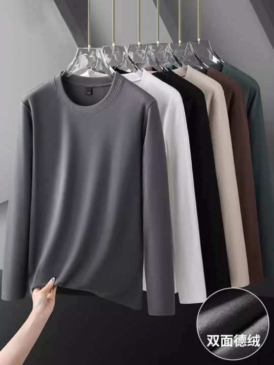 Baju Kemeja Kolar Bulat Baldu Dua Muka Lengan Panjang Lelaki T Jenis Lelaki Sweater Di Dalam Baju, Penghantaran Bagi Pihak Satu Helai T-Shirt Mewah
