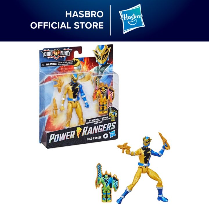 Power Rangers Dino Fury Gold Ranger 6-Inch Action Figure Toy Inspired by TV Show with Dino Fury Key and Dino-Themed