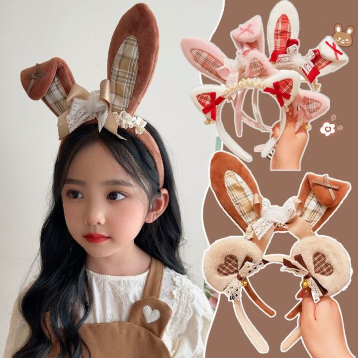 FRTH Rabbit Ear Plush Bear Ear Hair Hoop Plaid Stripe Lolita Cat Ear ...