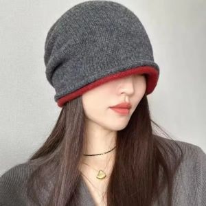YEAHAP Elastic Knitted Stacked Hat Double-sided Streetwear Ear Protection Cold Hat Fashion Headgear Pullover Cap Autumn/Winter