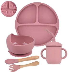 5Pcs/Set Baby Soft Silicone Tableware Kid Feeding Dishe Sucker Plate Bowl Spoon Fork Set Children Dishes Non-slip Dinnerware Set2026