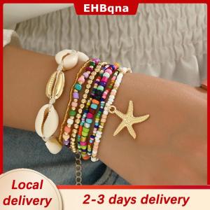 [COD]  HOT SALE Ship within 24 hours 7Pcs Bohemian Style Starfish Shell Hand Woven Bracelet For Women Girls Fashion Beaded Bracelet Summer Beach Vacation Accessories