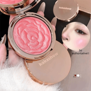 INTOONE Shimmer Glitter Rose Embossed Blush Long-lasting Floral Texture Blush Powder High Pigment Blush Palette Cheek Contour