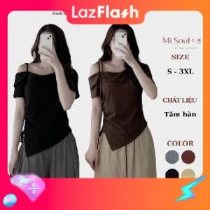 Áo Thun Dây Vai BigSize Rút Dây Bên Hông MiSoul Áo Thun Cổ Thuyền Vạt Chéo Rút Dây BigSize 207