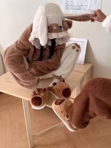 Xixitiao dễ thương kapibala bông dép cho nam giới và phụ nữ cho mùa đông nhà ấm áp với nhung cặp dễ thương của len kéo