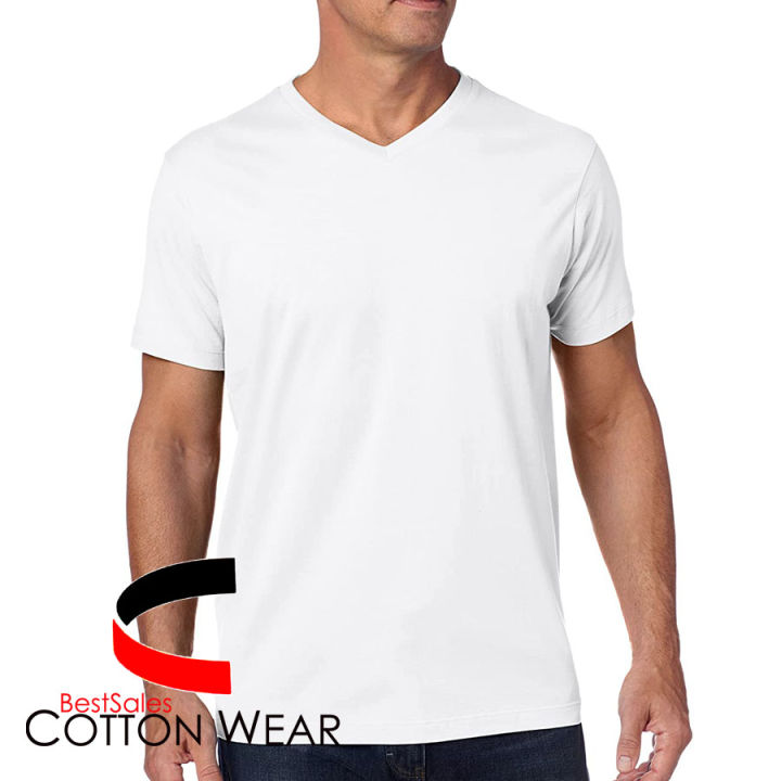 Plain White VNeck TShirt for Adult Unisex Original Made by Cotton Wear Lazada PH