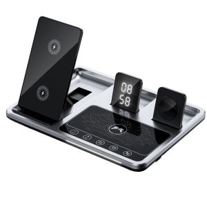 4 in 1 Wireless Charger Suitable For Apple Phones Watches Headphones Fast Smart Touch Desktop Clock Lights