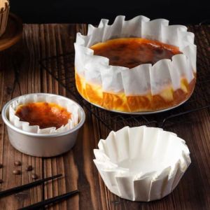HUYAN 50/100pcs with Ruffled Edges Basque Cheesecake Oil Paper Tray Non-stick 4/6/8 Inch Disposable Cupcake Liner Household Foldless Mousse Cake Wrapper Party