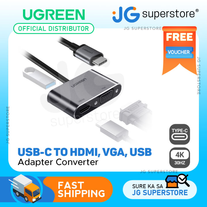 UGREEN 4K 30Hz USB-C to HDMI, VGA, USB Adapter Converter with Type-C  Port Power Delivery PD Protocol for Laptops, Monitors, Projectors 50505 