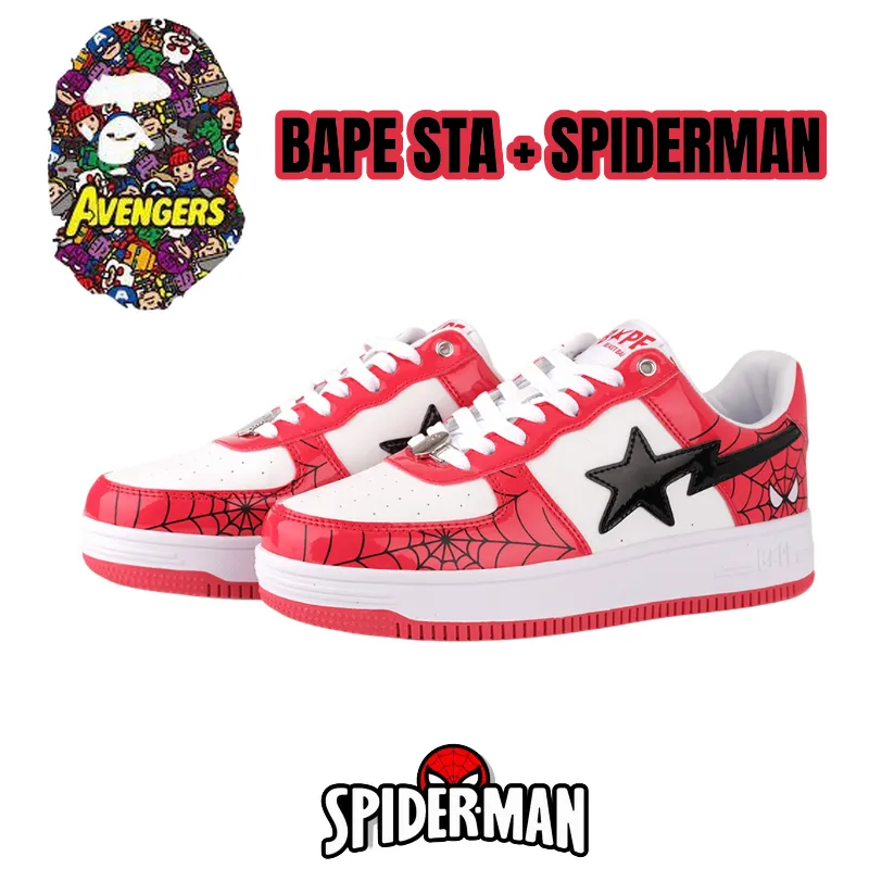 Bape STA & Marvel Spiderman Shoes for Men Glossy Trendy