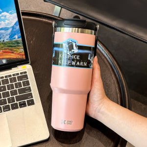 แก้วเก็บความเย็น 900ml. แก้วสแตนเลส แก้วน้ำ แก้วพร้อมหลอดม่ีฝาอย่างดี