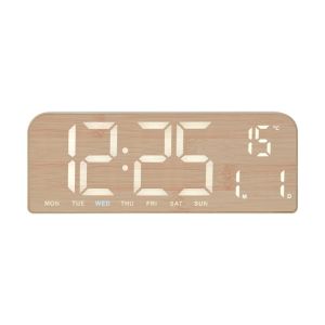 HCHC MALL Multi-functional Digital Alarm Clock Wood Temperature Display Desk Clock Modern Decoration Date Week LED Alarm Clock Home Use