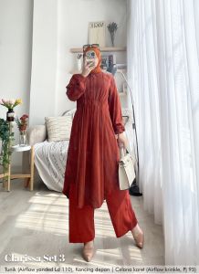Zahira1808 Sale Cuci Gudang Cassia Set 3 Bahan Air Flow Yanded Mix Air Flow Krinkle Tunik Kulot Dress Atasan Wanita Long Dress Busui Terbaru Terlaris