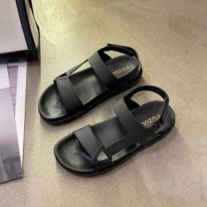 IELGY New Sandals Womens Summer Solid Color One Line with Open Toe Velcro Flat Beach Bottom