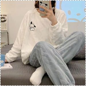 ชุดนอน ผ่อนคลาย ชุดชั้นใน กํามะหยี่ปะการัง ผ้าสักหลาด หนาขึ้น แขนยาว ให้อบอุ่น ฤดูหนาว ชุดสูท