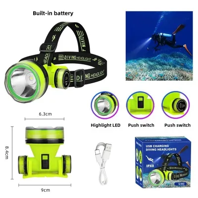 1Kimp Professional Diving Headlight Rechargeable Headlamp Flashlight Underwater Light Waterproof Led Fishing Flashlight Diving Flashlights