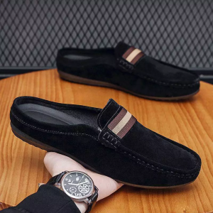 Korean Half Slippers For Men Slip-Ons Suede Loafers Lightweight Driving Shoes Casual Rubber Shoes