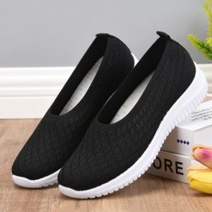Best Sellers Women Summer Fashion Mesh Breathable Slip On Walking Shoes Loafers Comfort Flat Casual Black Rubber Shoes For Women On Sale