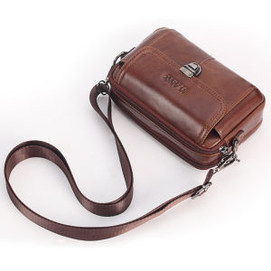 6-7 Inch Genuine Leather Men's Belt Bag with Cell Phone Pocket and Money Pocket - YIANG Brand Retro Casual Shoulder Bag for Men, Multifunctional Cross Body and Hip Bum Bag for Male, Small Chest Bag