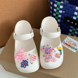 [Free Shipping] Ballet-Style Perforated Shoes For Women Cute Flat-Soled Outdoor Beach Non-Slip Clogs With Closed Toe