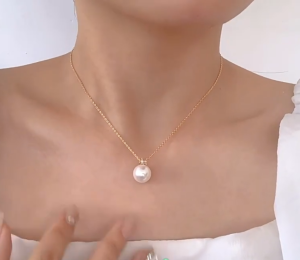 Pearl Pendant Necklace Gold Beaded Chain Collarbone Jewelry For Women