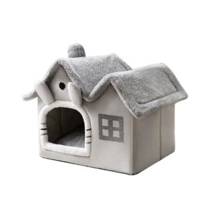 FMSRZX Có thể gập lại Nhà cho mèo mùa đông Có thể tháo rời Hình ngôi nhà Giường hang Chihuahua Giường cũi cho mèo Vải nhung lông Cũi đệm cho mèo Mèo Con
