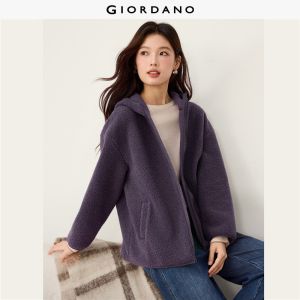 Giordano Beau Monde Women Teddy fleece drop shoulder hooded jacket Free Shipping 13376624