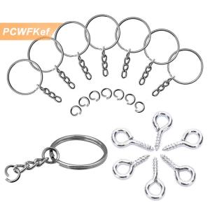 【PCWFKef】 แหวนกุญแจ150ชิ้นพร้อมห่วงโซ่แยกห่วงกระโดดด้วยหมุดเกลียวพวงกุญแจ DIY