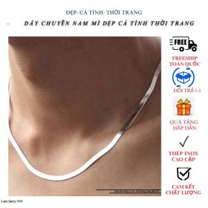 Dây Chuyền Nam Inox Sợi Mãnh Dây Mì Dẹp 4mm Không Đen Thép Không Gỉ