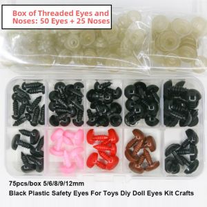 SPDD 75pcs/box 5/6/8/9/12mm Mắt An Toàn Đen Nhựa Đồ chơi Gấu Bông  Phụ Kiện Trang Trí Búp Bê Dành cho đồ chơi