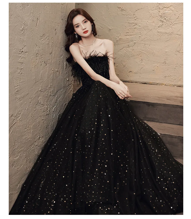 Starry Night Black And Champagne Prom Dress Black/Champagne Starry Sky Banquet Evening Dress Tube Top Starry Night Black And Champagne Prom Dress Black/Champagne Starry Sky Banquet Evening Dress Tube Top