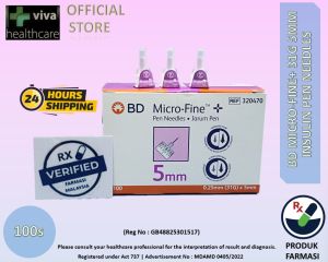 BD Micro-Fine + 5mm 31G Ultra Fines Microfine Plus Insulin Pen Needles Jarum 100s Becton Dickinson 新优锐微细胰岛素笔针