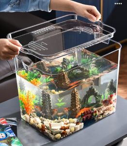 Heavy Duty Hard Plastic Transparent Fish Tank Bowl Aquarium With Lid (MLXL)