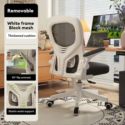 High-Back Ergonomic Home Office Chair Mesh Computer Chair Study Gaming Chair Lumbar Support Chair With Flip-up Armrest