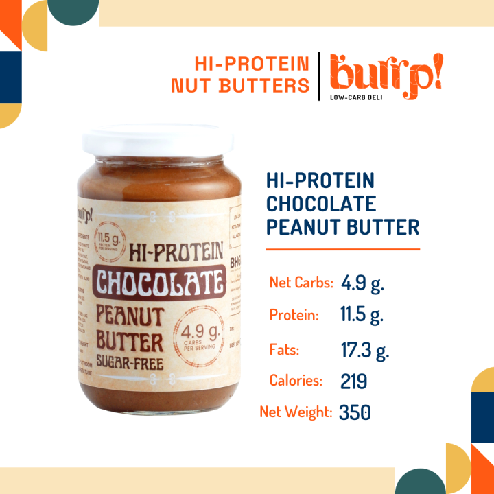 Burrp Chocolate HiProtein Peanut Butter 350g Sugarfree Low Carb Keto