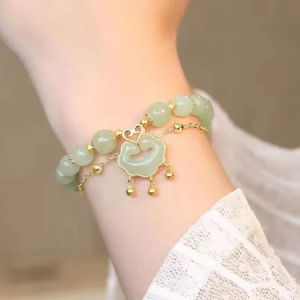 Gelang Tangan Giok Keberuntungan Rumbai Gelang Giok Rumbai 2 Layer