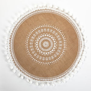Keranixy Handwoven Jute Round Placemat Tassel Fringe Washable Heat Proof Dining Table Anti Slip Durable Kitchen Mat Alas