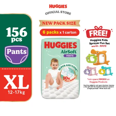 Huggies AirSoft Pants Diapers M38 / L30 / XL26 / XXL20 (6 packs) - Breathable and Soft Premium Diapers for Baby