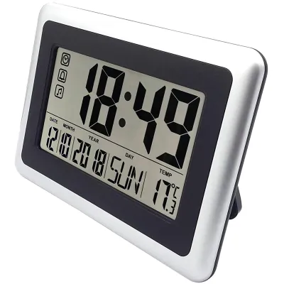 Large Display Digital Wall Clock Silent Desk Shelf Clocks Battery Operated Easy To Read Nightstand Alarm Clock Without Night Light (Day Calendar Temperature) For Office Home Shower