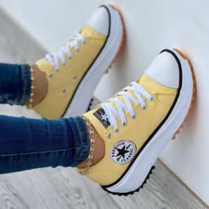 Free Shipping New Spring Collection: Round-Toe Canvas Shoes Low-Top Thick-Soled And Available In Larger Sizes