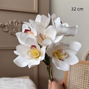 NOBLELYN Real Touch Artificial Cymbidium Flowers Magnolia Long Branches Artificial Faux Plants  Decorative Simulated Orchid Bouquet Wedding Decoration