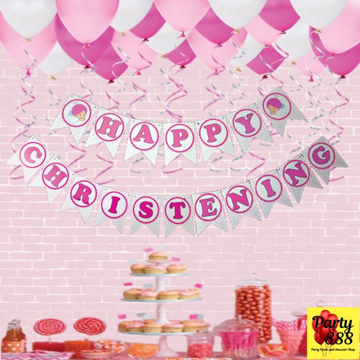 Happy Christening Baby Girl Pink Balloon Baby Girl Baptismal