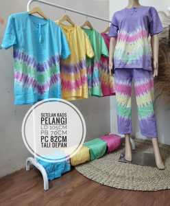 Setelan CP Celana Panjang Lengan Pendek BATIK MONGGO KERSO Motif Tiedye Pelangi Ld 105