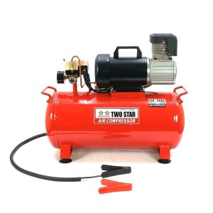Two Star 12V DC Weatherproof High Efficiency Long Duty Cycle Oil Free Professional Portable Mini Piston Air Compressor Pump with 25 liter tank