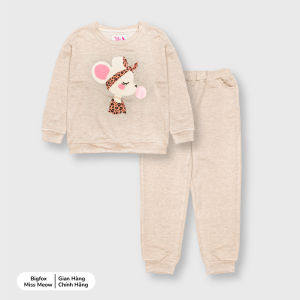 Bộ nỉ bé gái Bigfox Miss Meow size đại bộ dài tay bé gái nỉ da cá in chuột thổi bóng size trẻ em 34..1011 tuổi