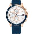 Authentic Tommy Hilfiger Men Bank White Dial Blue Silicon Watch 1791778 Jam Tangan Lelaki. 